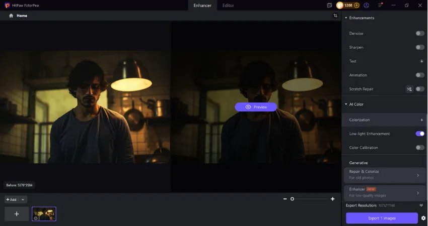 turn on low-light enhancement to increase image brightness
