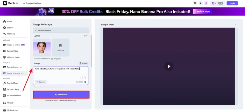 enter clear prompt and generate image