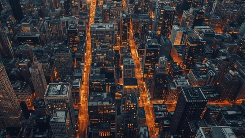 drone shot city skyline aerial view