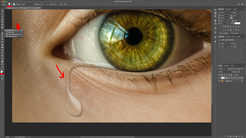 use brush tool for more realistic tears