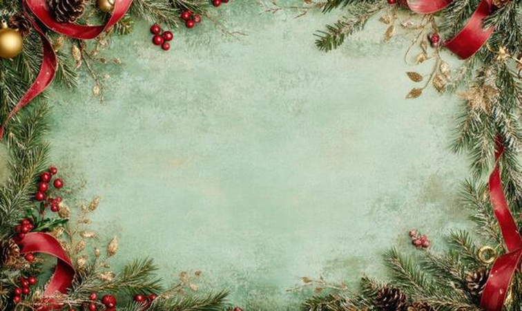 vintage christmas background with classic holiday elements and linen texture