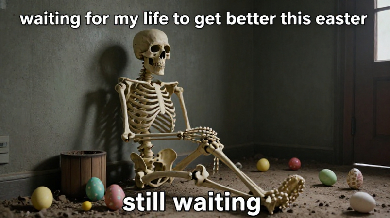 waiting skeleton funny easter meme adult