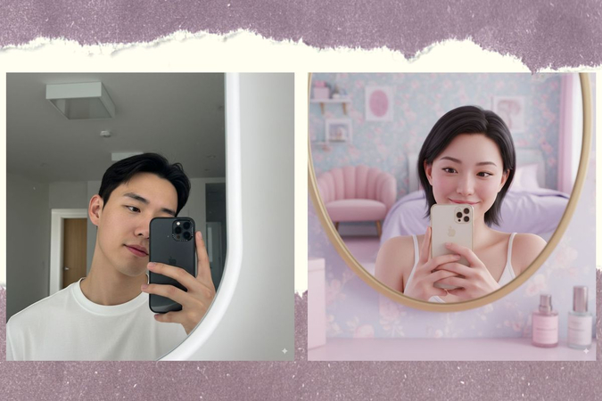 boy and girl mirror selfie