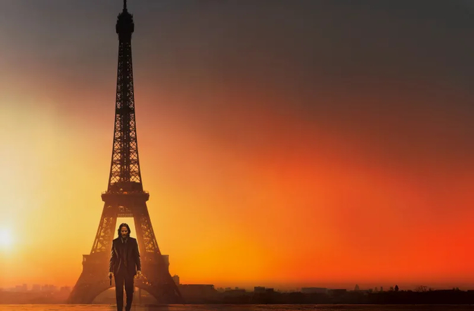 keanu reeves sigma male wallpaper Infront of eiffel tower