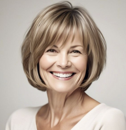 wispy bangs with medium cut for women over 60