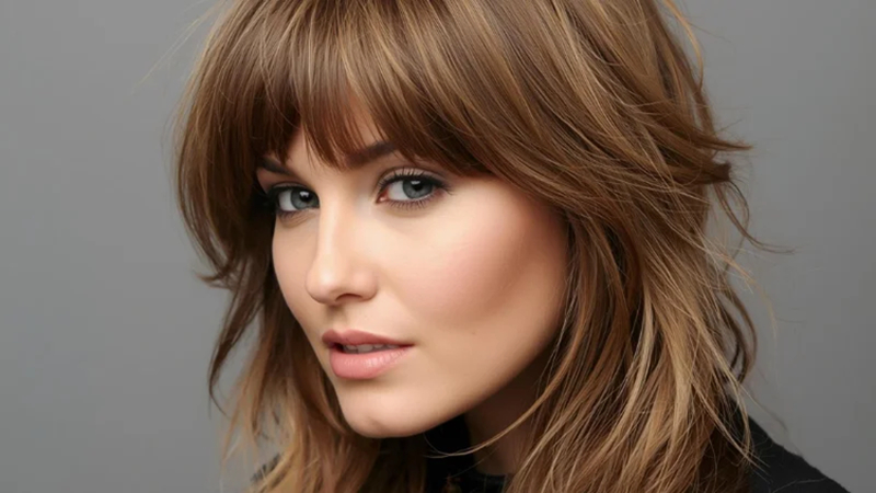 wolf cut hairstyle for round face women