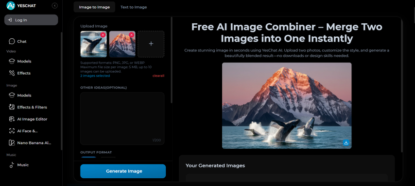 دمج صورتين في واحدة فوراً باستخدام yeschat.ai