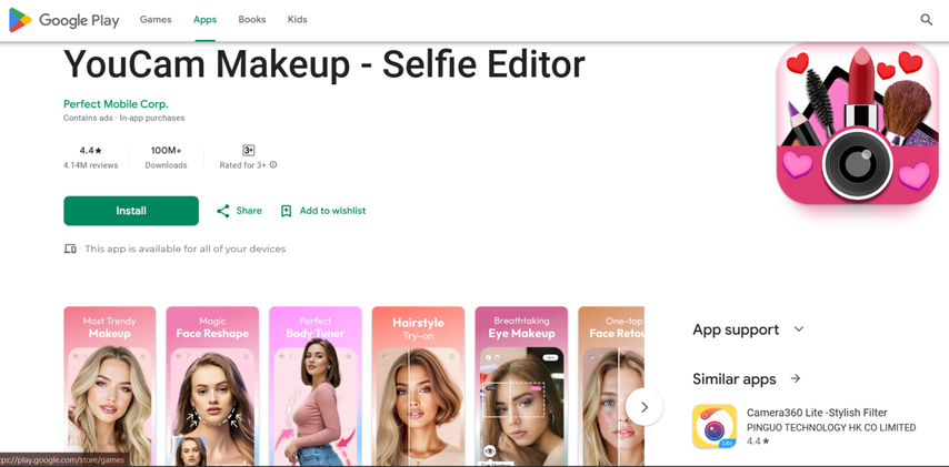 google play screenshot of youcam makeup