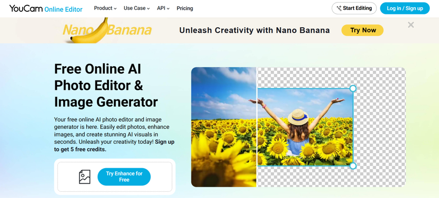 YouCam 온라인 편집기 홈페이지 스크린샷