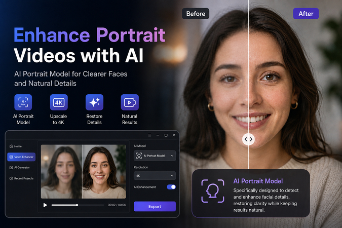 AI-enhanced portrait video with clear faces and natural details
