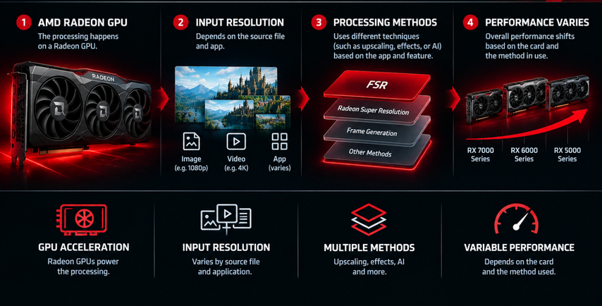 AMD Processing Performance infographic showing Radeon GPU acceleration