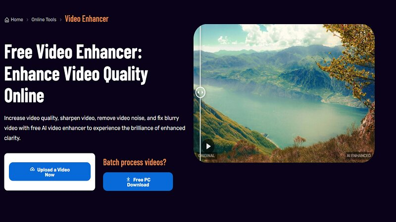 자동 AI 영상 화질 개선 기능을 보여주는 AVCLabs Video Enhancer AI 인터페이스