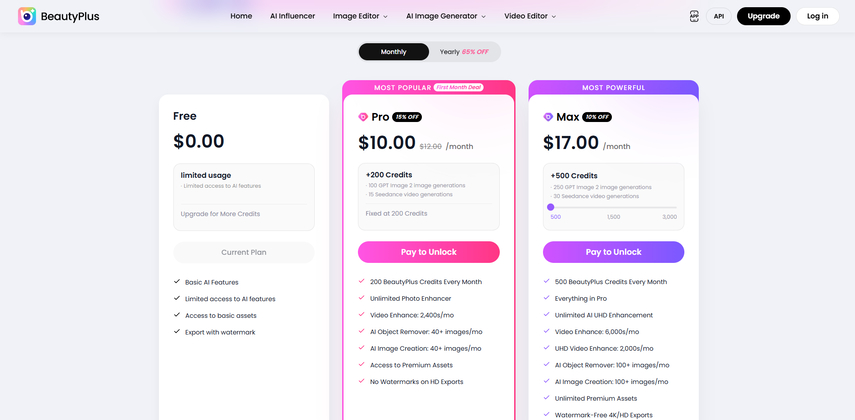 beautyplus pricing plans comparison