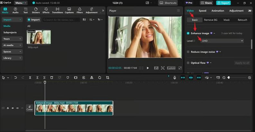 CapCut video editor for basic video sharpening and editing