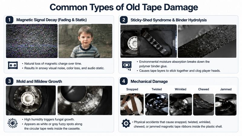 common types of old tape damage