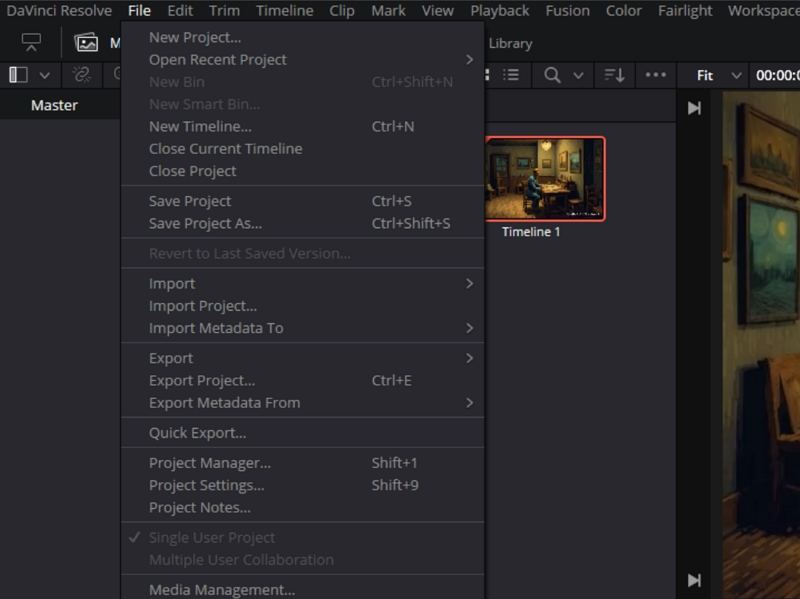create a new timeline davinci resolve