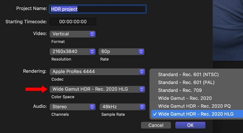 create a wide gamut hdr project