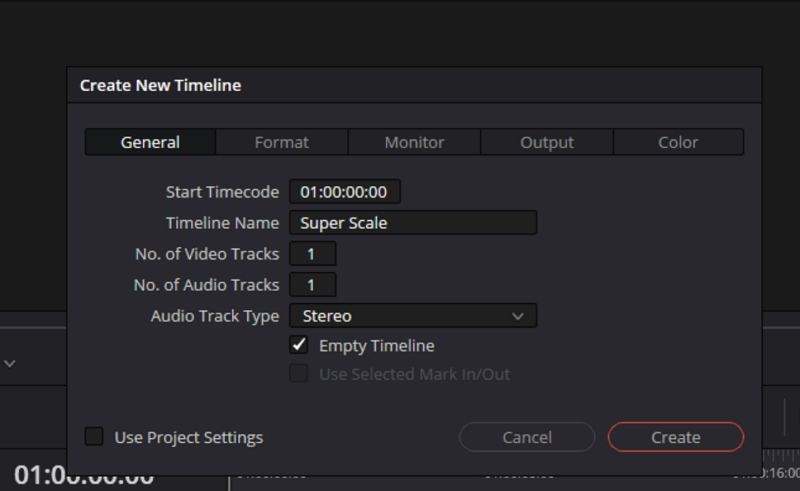 davinci resolve create new timeline