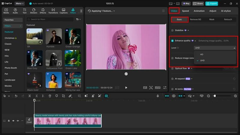 enable capcut ai quality enhancer