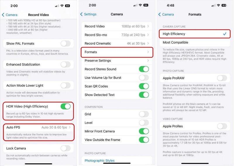 enable hdr video iphone