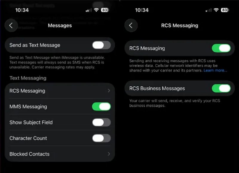 enable rcs iphone