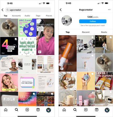 Instagram Reels for posting short-form user-generated videos