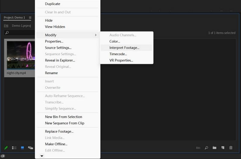 interpret footage in premiere pro