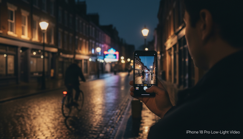 iPhone 18 Pro recording low-light video