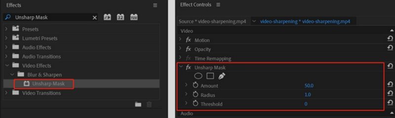 make pixel video sharper in premiere pro unsharp mask