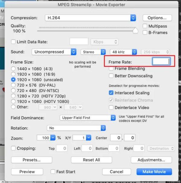 mpeg streamclip 프레임 레이트 변환기
