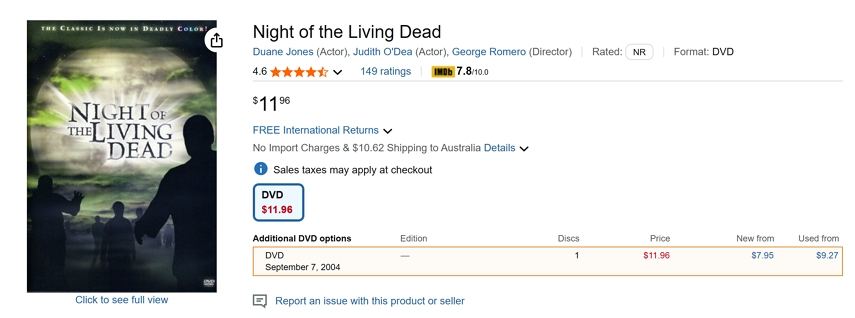 dvd en color de la noche de los muertos vivientes amazon