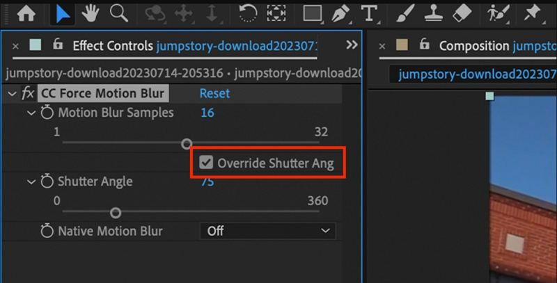 override shutter angle after effect