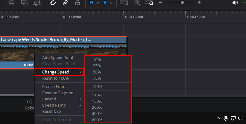 Select and slow the middle segment in DaVinci Resolve