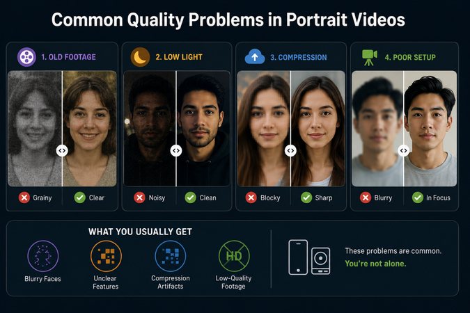 Common quality issues in portrait videos