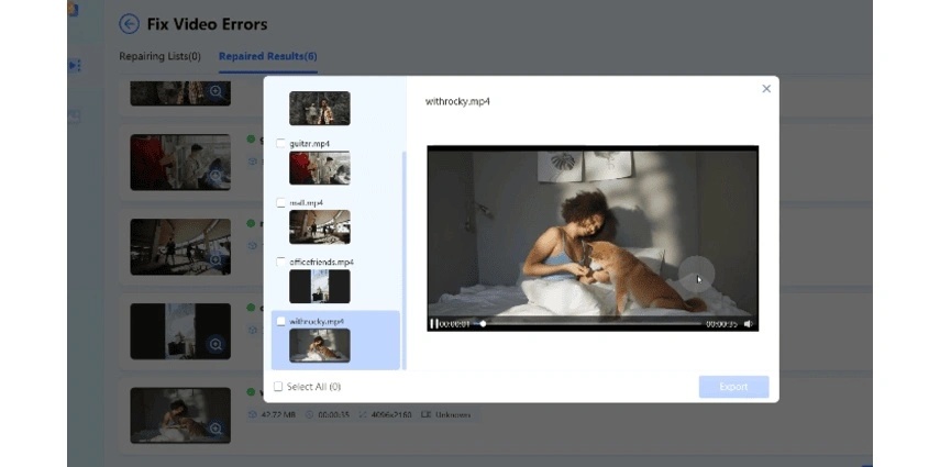 Preview repaired videos before exporting them