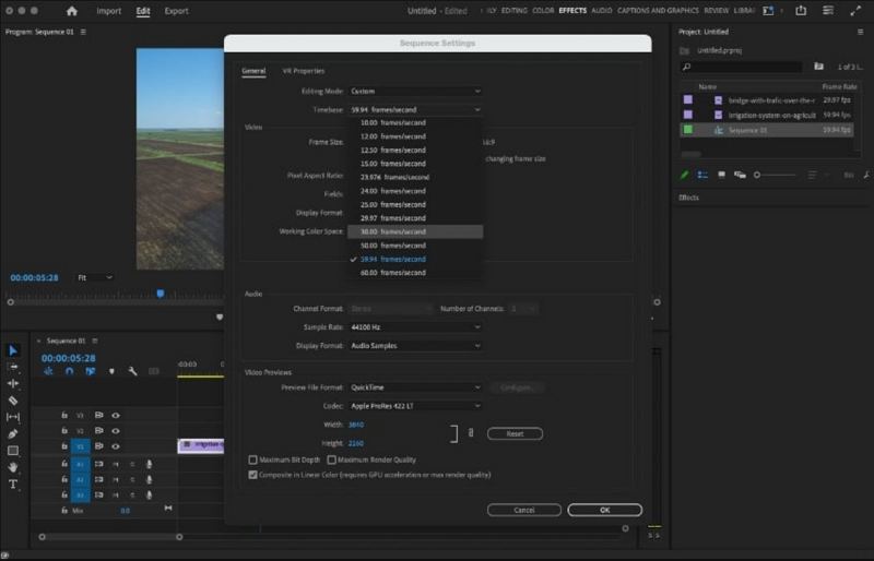 select fps premiere pro