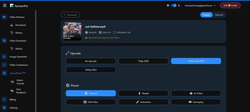 tensorpix upscaling settings