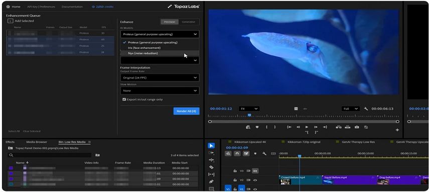 choose AI model in topaz panel for Adobe adobe premiere