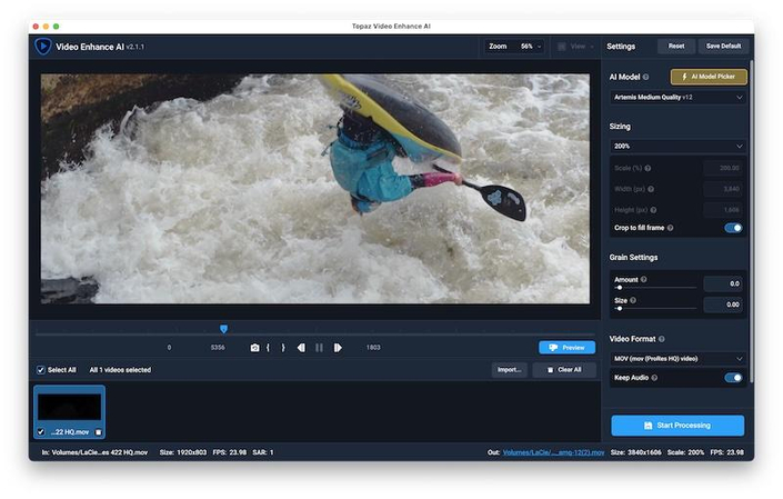Topaz Video AI for smooth slow-motion video enhancement