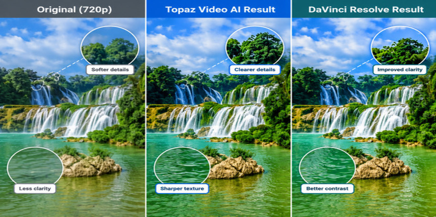 Topaz Video AI and DaVinci Resolve enhancing landscape video