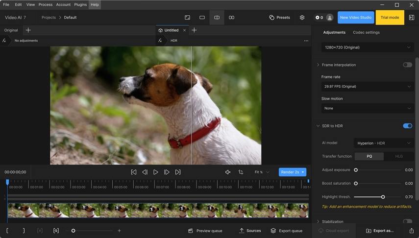 reseña de rendimiento de SDR a HDR en Topaz Video AI