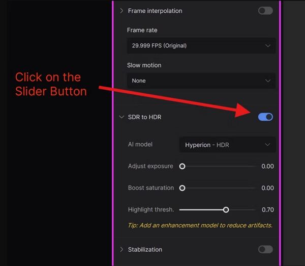 turn on sdr to hdr