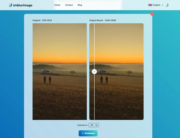 UnblurImage AI enhancement settings