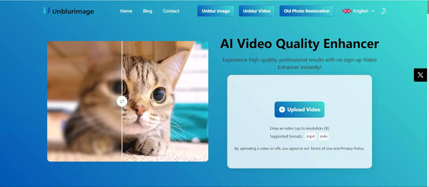 UnblurImage AI Video Enhancer interface for improving a blurry video