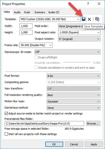 vegas pro set up project to 4K