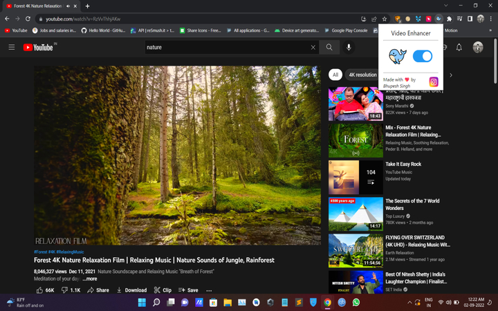 Video Enhancer - Color Grading Chrome extension enabled