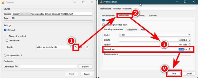 vlc change video frame rate