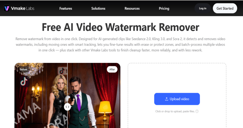 Vmake AI online video watermark remover interface