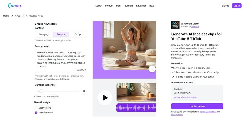 canva AI faceless video