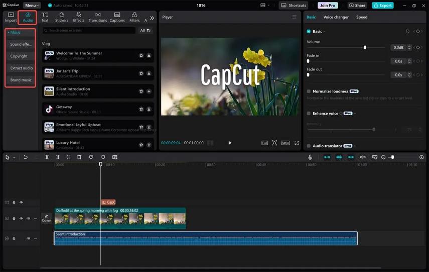 CapCut音声編集画面